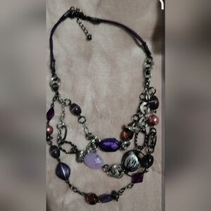 Lia Sophia Multi 3 strand necklace Purple, Silver, Black